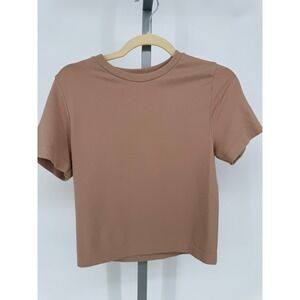 A New Day Womens Large Crop‎ Top Short Sleeve Brown Casual Tee